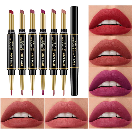 Elevate Your Makeup Game with Rave Lady 2 in 1 Matte Lipstick & Lip Liner Pencil - 6 Stunning Colors for a Flawless Look!